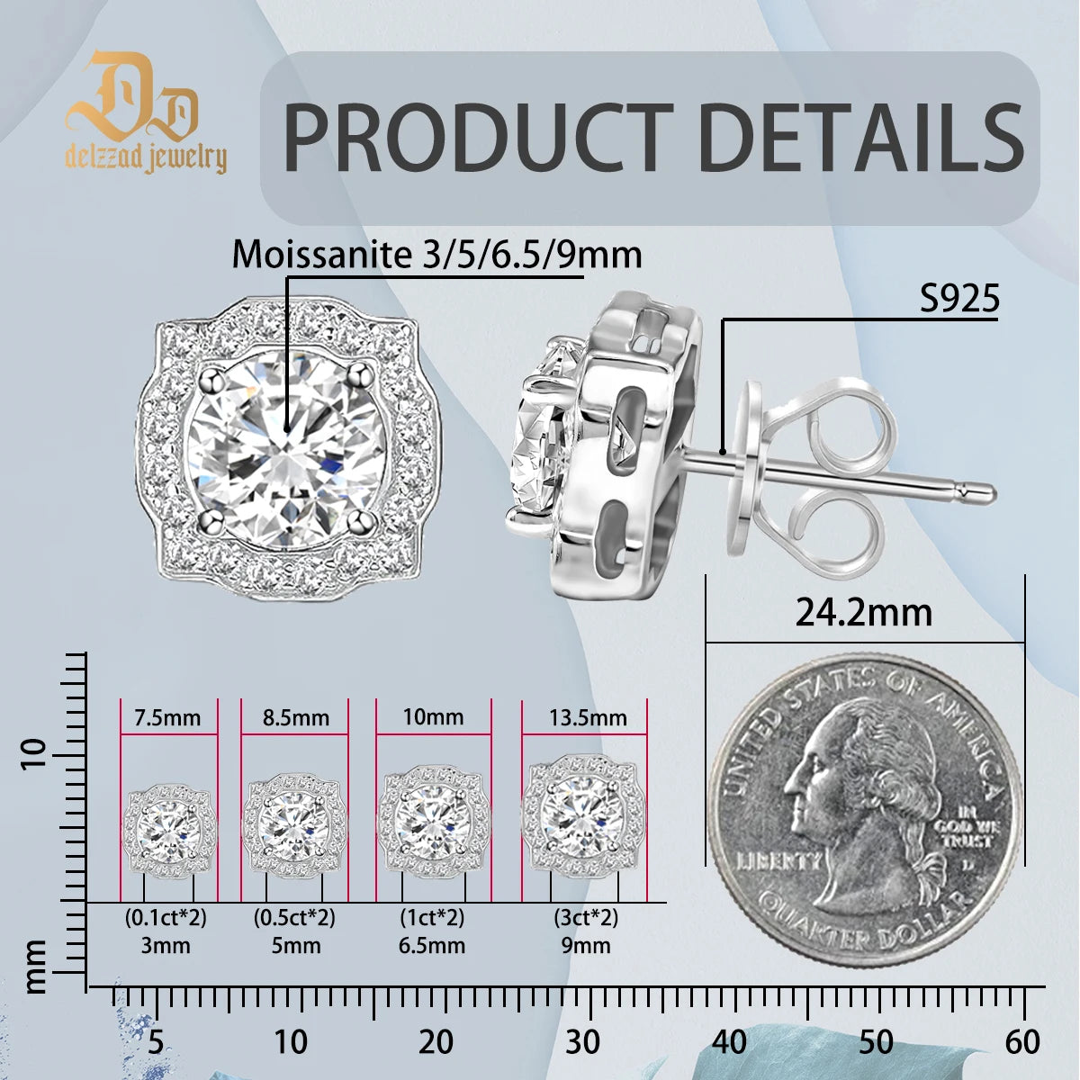 0.1-1 carat Moissanite 100% S925 Sterling Silver Earrings