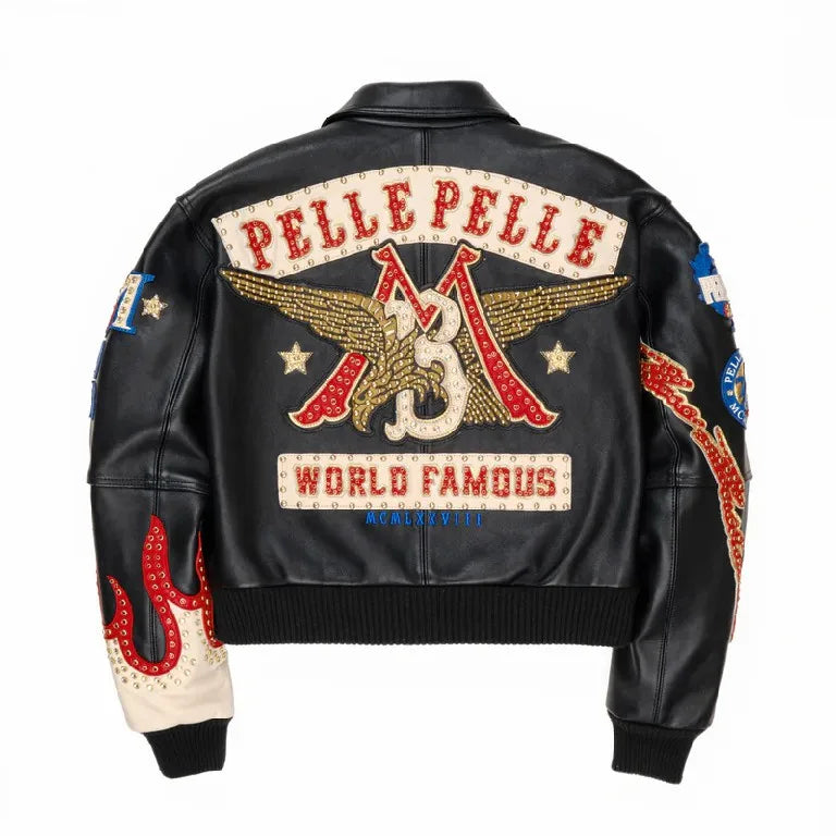 American Vintage Embroidered Leather Jacket Y2K Style