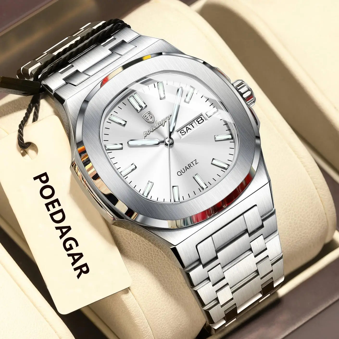 Classic Square Men Day-Date Wristwatch