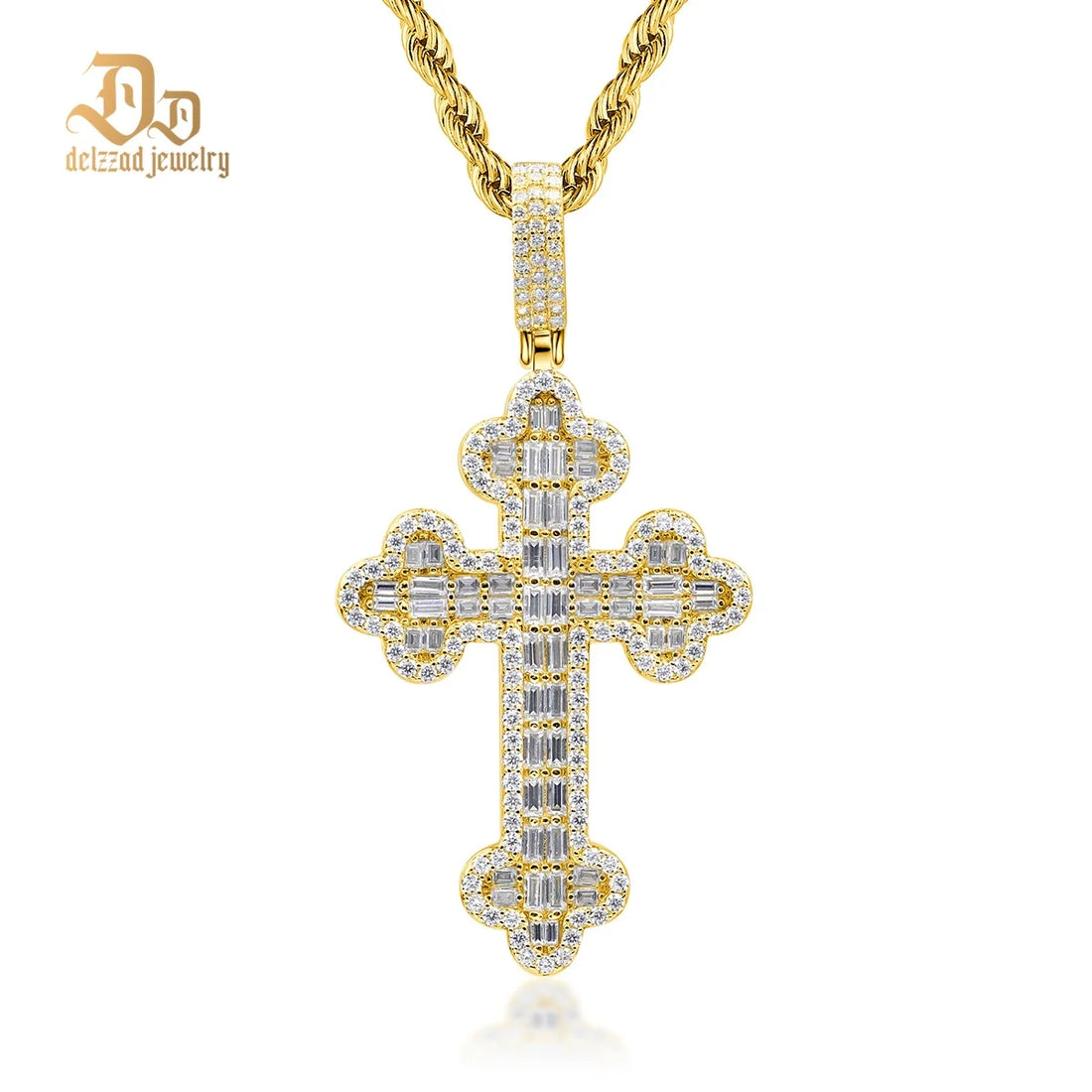 Delzzad 100% S925 Sterling Silver Moissanite Plant Petal Cross Pendant Unisex Shiny High-end Luxury Jewelry Anniversary Party