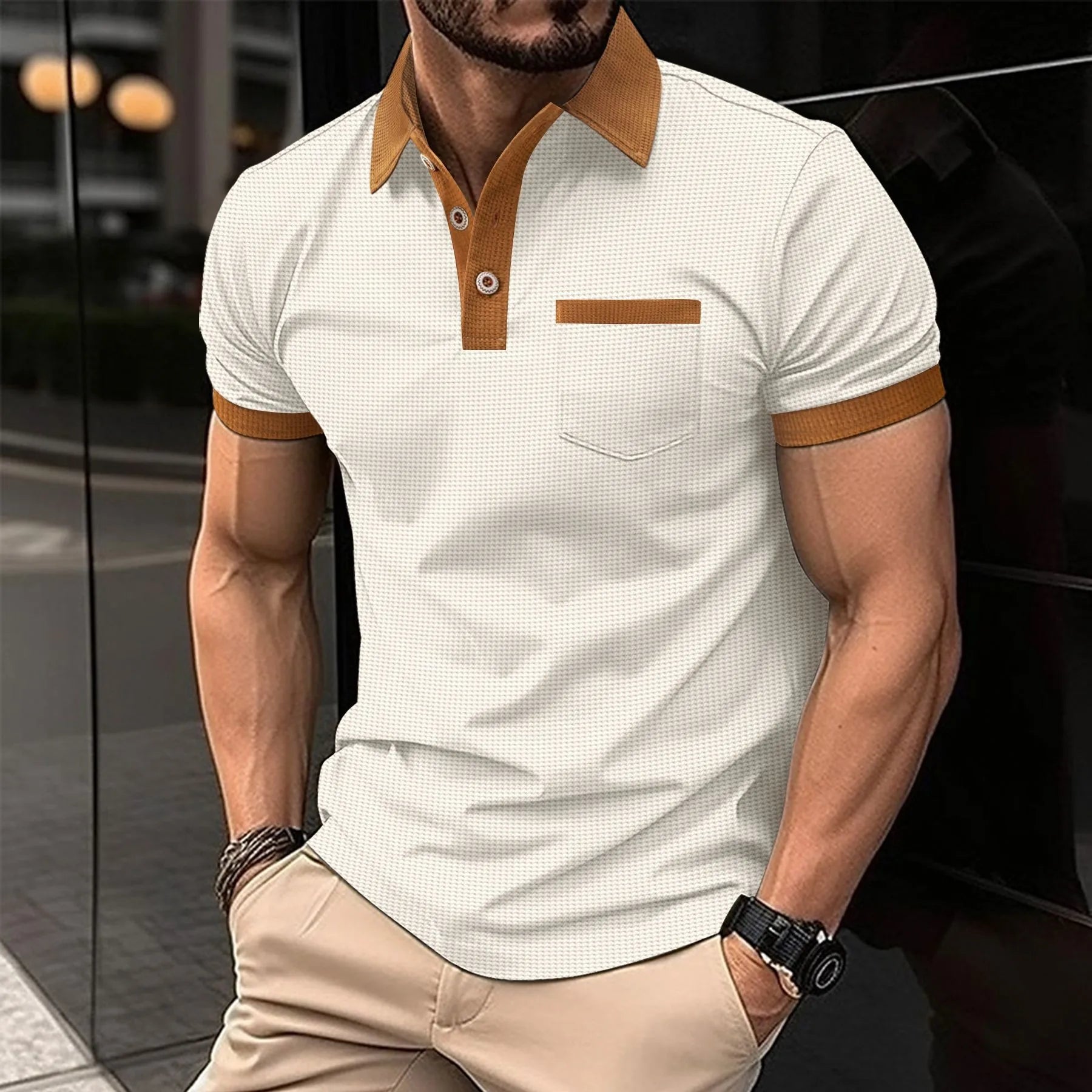 2025 new summer men's short sleeve waffle color POLO