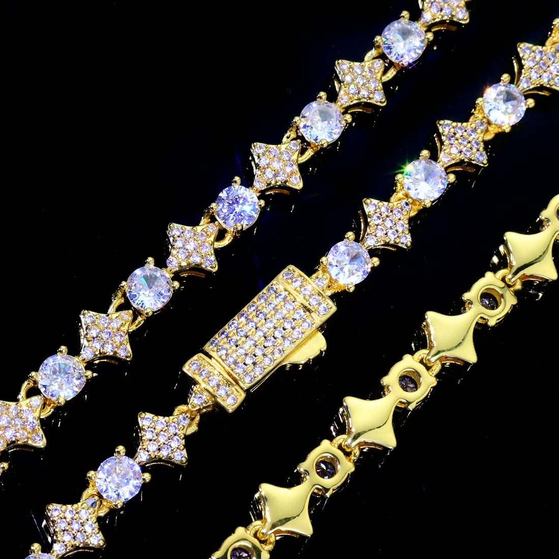 Sparkling Iced Out Cut Star Tennis Chain and Necklace