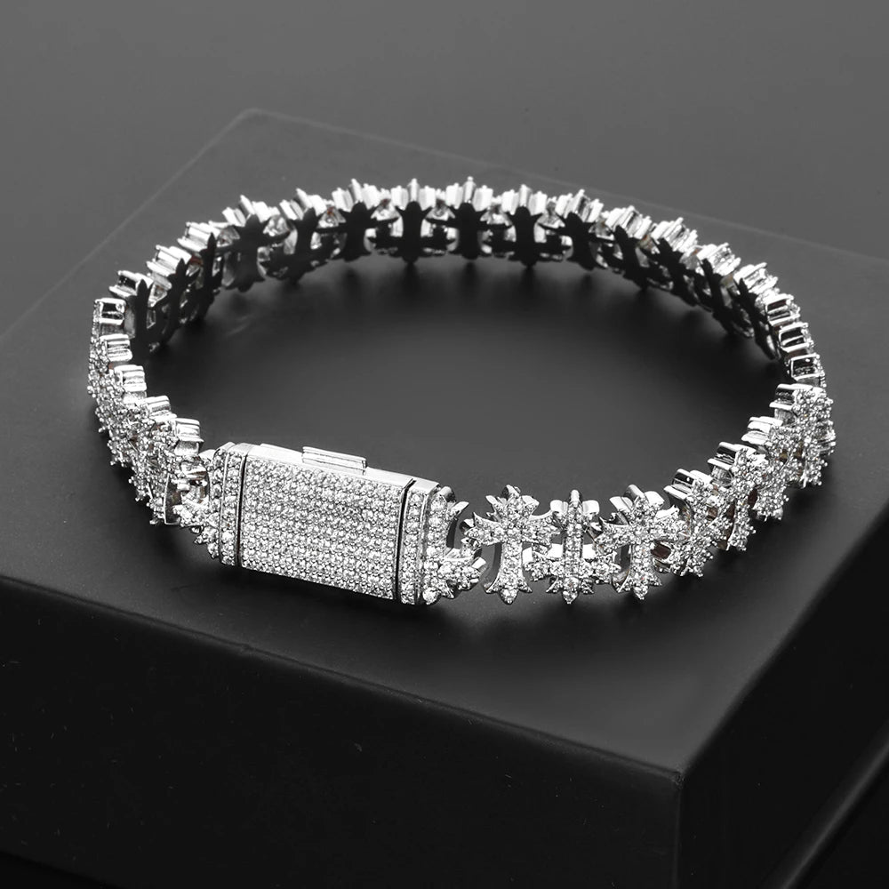 11MM Iced Cross Snowflake Bracelet with Diamond