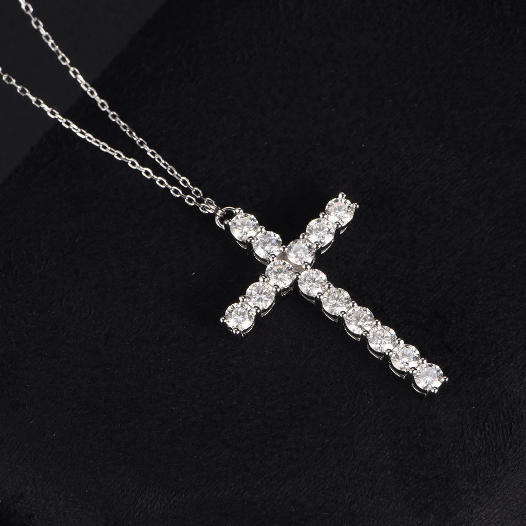 100% S925 Sterling Silver VVS Moissanite Cross Pendant