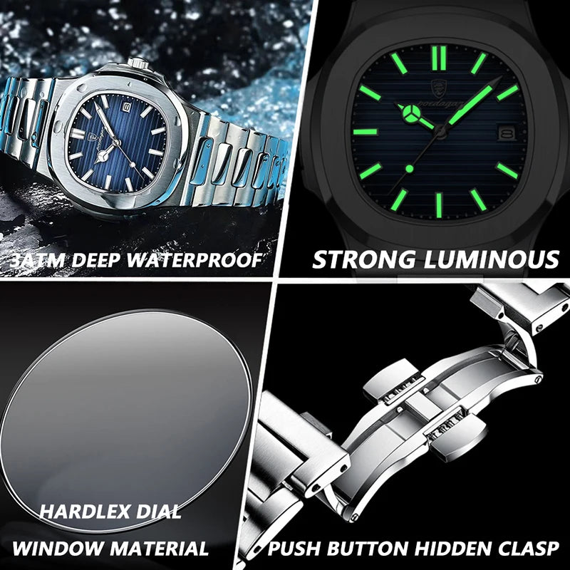 Stainless Steel Watch Men Luxury Brand Business Luminous Waterproof Quartz Wristwatches