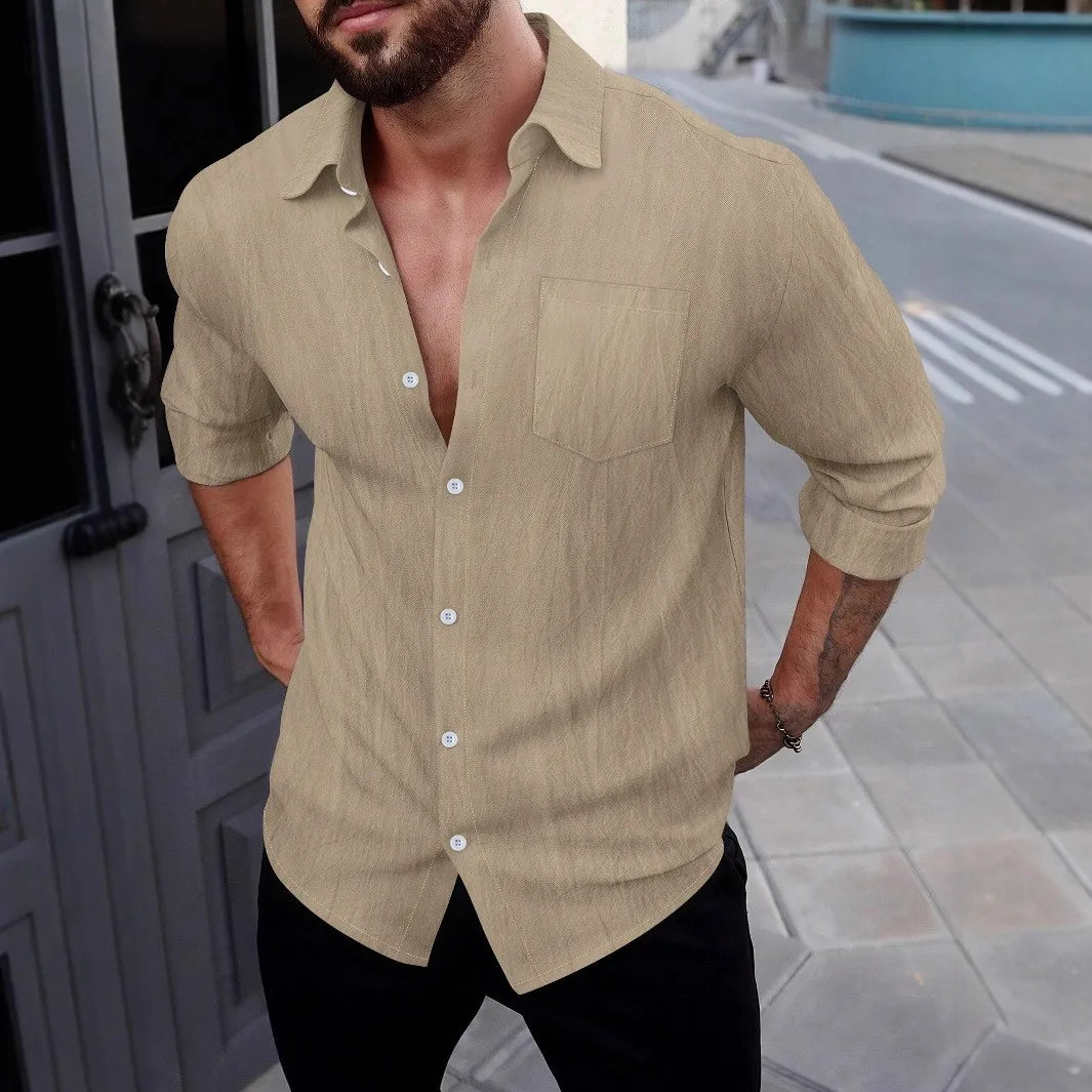 2025 Autumn New Style Men's Casual Daily Plain-Colored Button-Up Long-Sleeve Shirt Men's Clothing