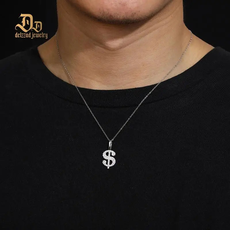 2025 Delzzad Exquisite US Gold Pendant 100% S925 Sterling Silver VVS Moissanite Unisex Simple Sports OL Style Jewelry Party Gift