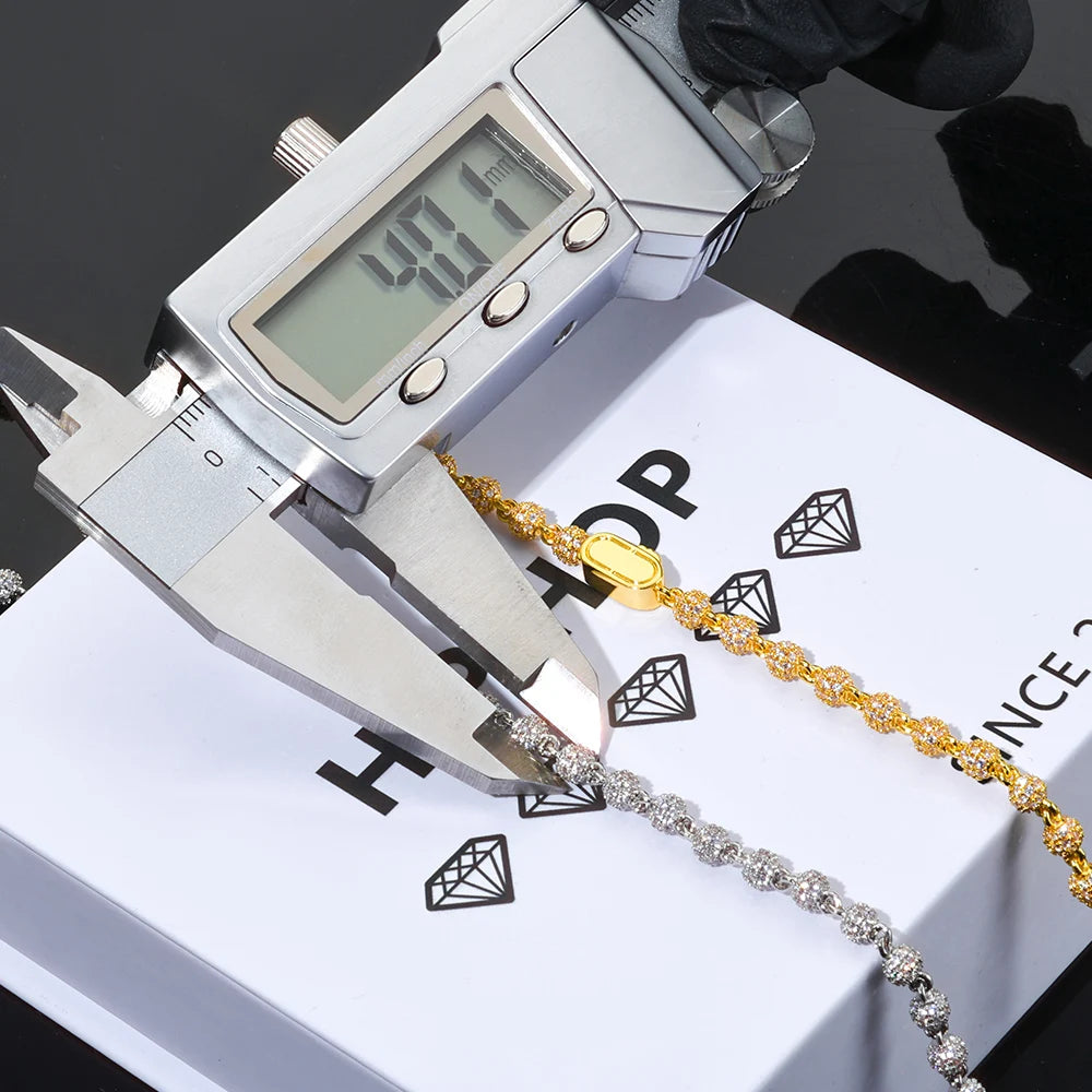 Luxury 18K Gold 4MM Bead Chain Bracelet with Full Diamond R