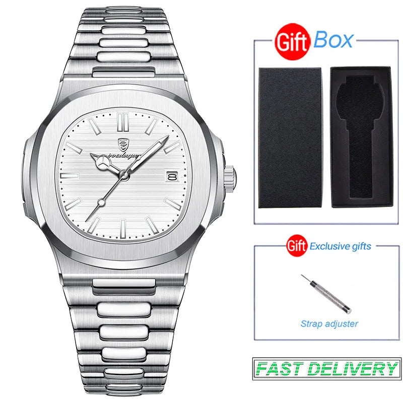 Stainless Steel Watch Men Luxury Brand Business Luminous Waterproof Quartz Wristwatches