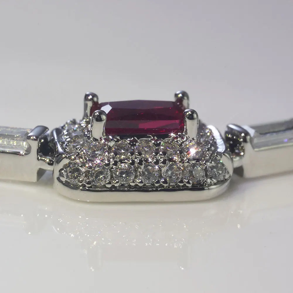 Silver Plated Red Diamond Gemstone Bracelet