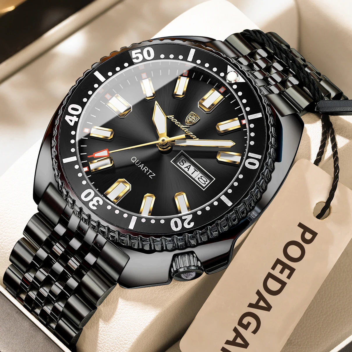 Stainless Steel Business Men Date-Week Waterproof Luminous Luxury Man Wristwatch