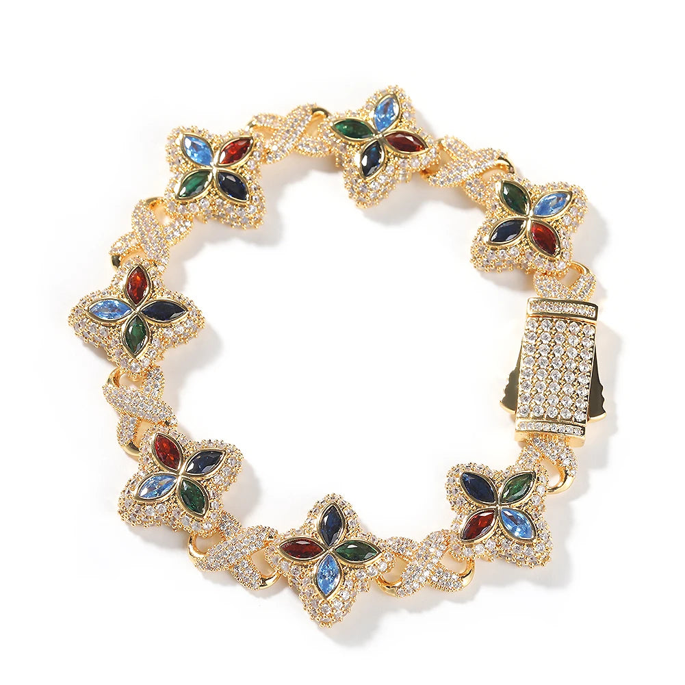 Multi Color CZ Floral Inifinity Chain Bracelet