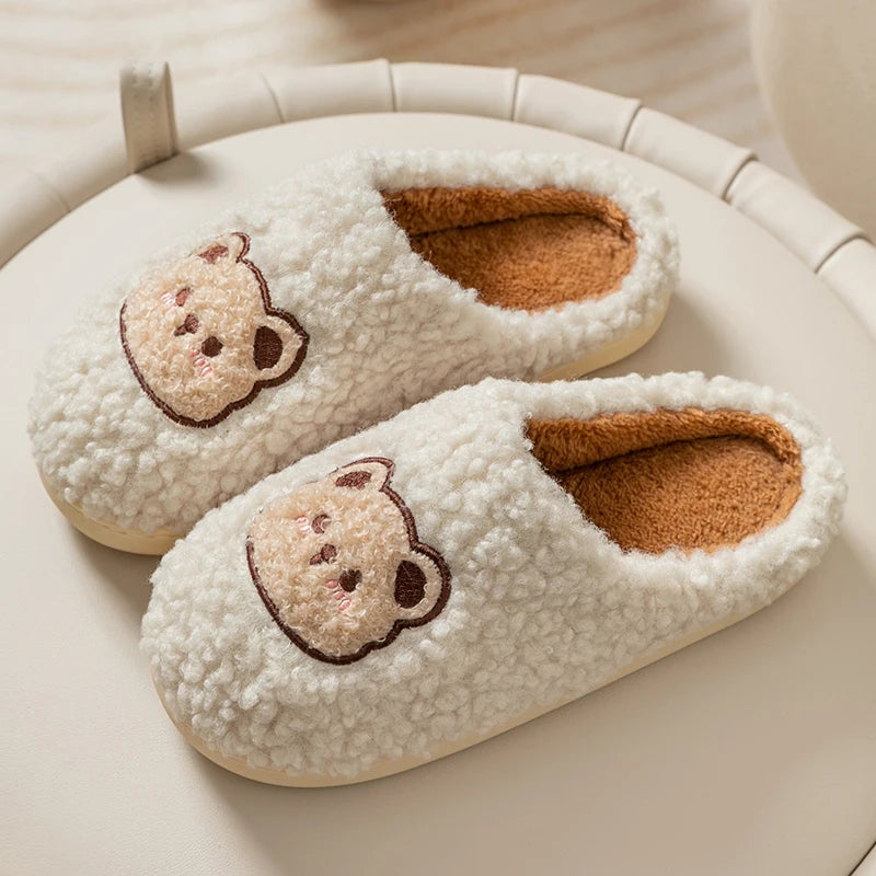Cute Bear Fluffy Warm Indoor Slippers