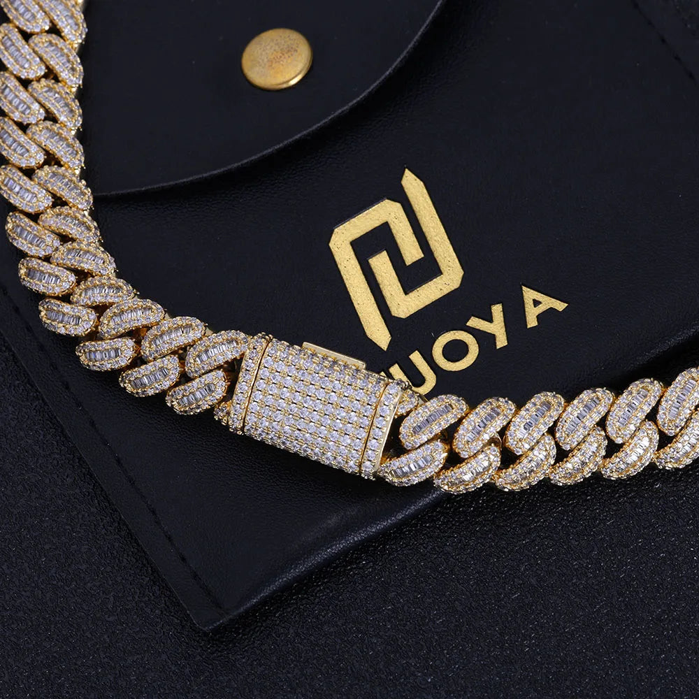 Baguette Cuban Link Iced Out Mixed Inlay Simulated Diamond