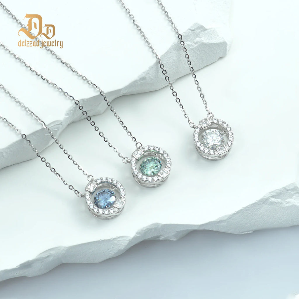 Delzzad Moissanite 100% S925 Sterling Silver Smart Sparkle Pendant for Women Luxury Fashion Luxurious Exquisite Jewelry Gifts