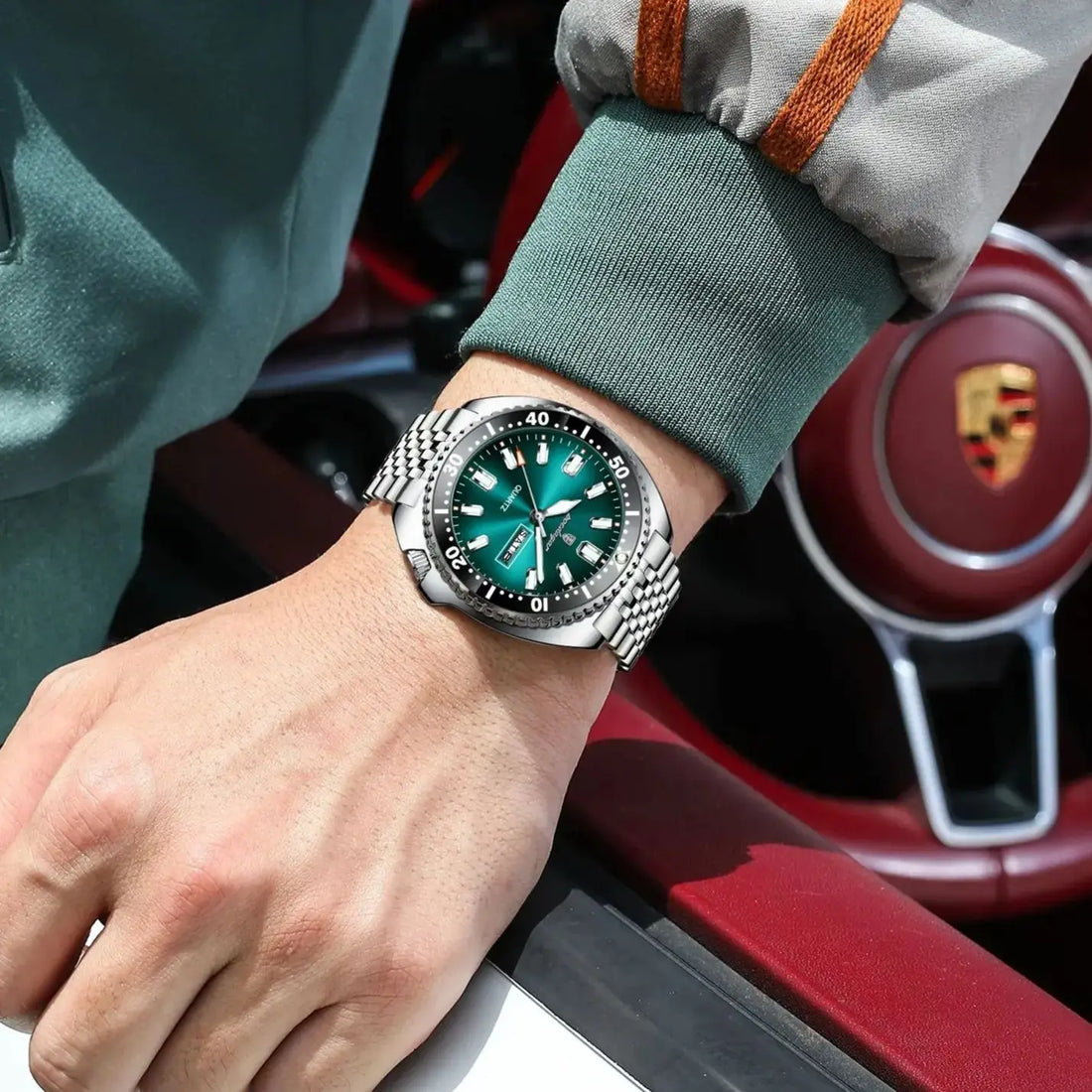 Stainless Steel Business Men Date-Week Waterproof Luminous Luxury Man Wristwatch