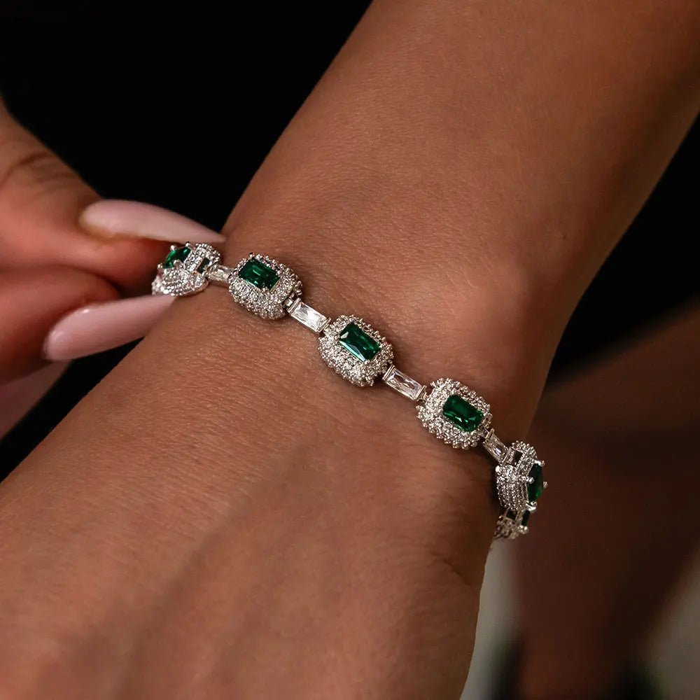 Esteemed Jewelry Iced out Emerald Cushion Cut Diamond Bracelet