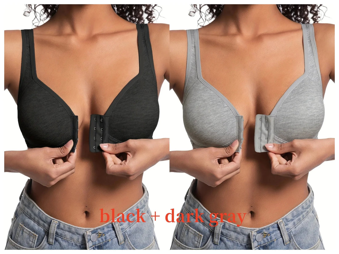 Women's Wire-Free Front Closure Solid Color Bra with Full Coverage