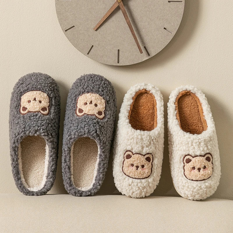 Cute Bear Fluffy Warm Indoor Slippers