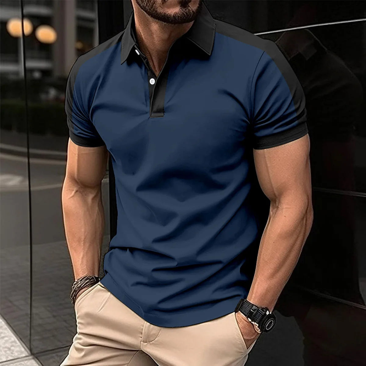 2025 Summer men's casual solid color breathable short-sleeved top with polo shirt men
