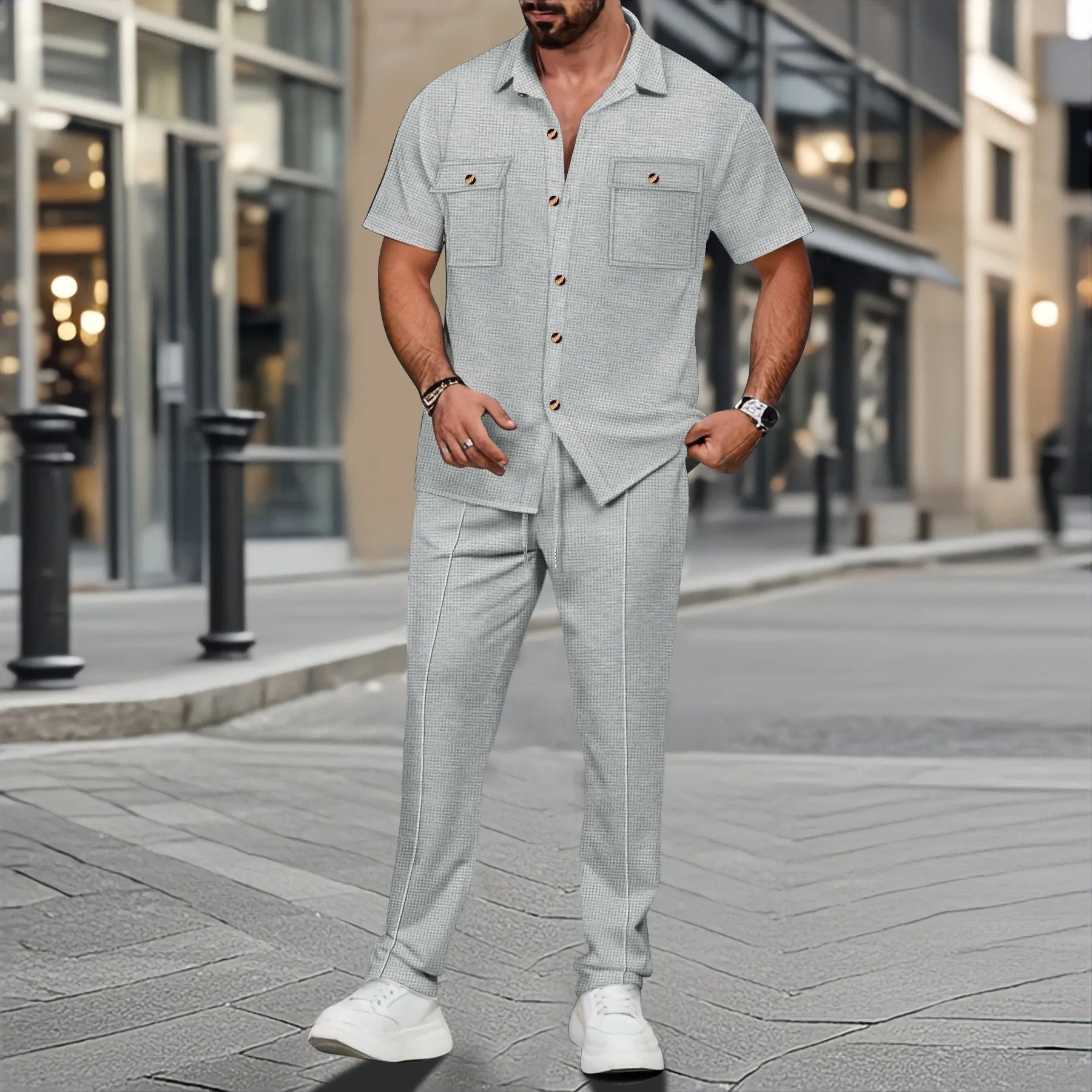 The new 2025 summer Two-Piece for men with casual solid colora