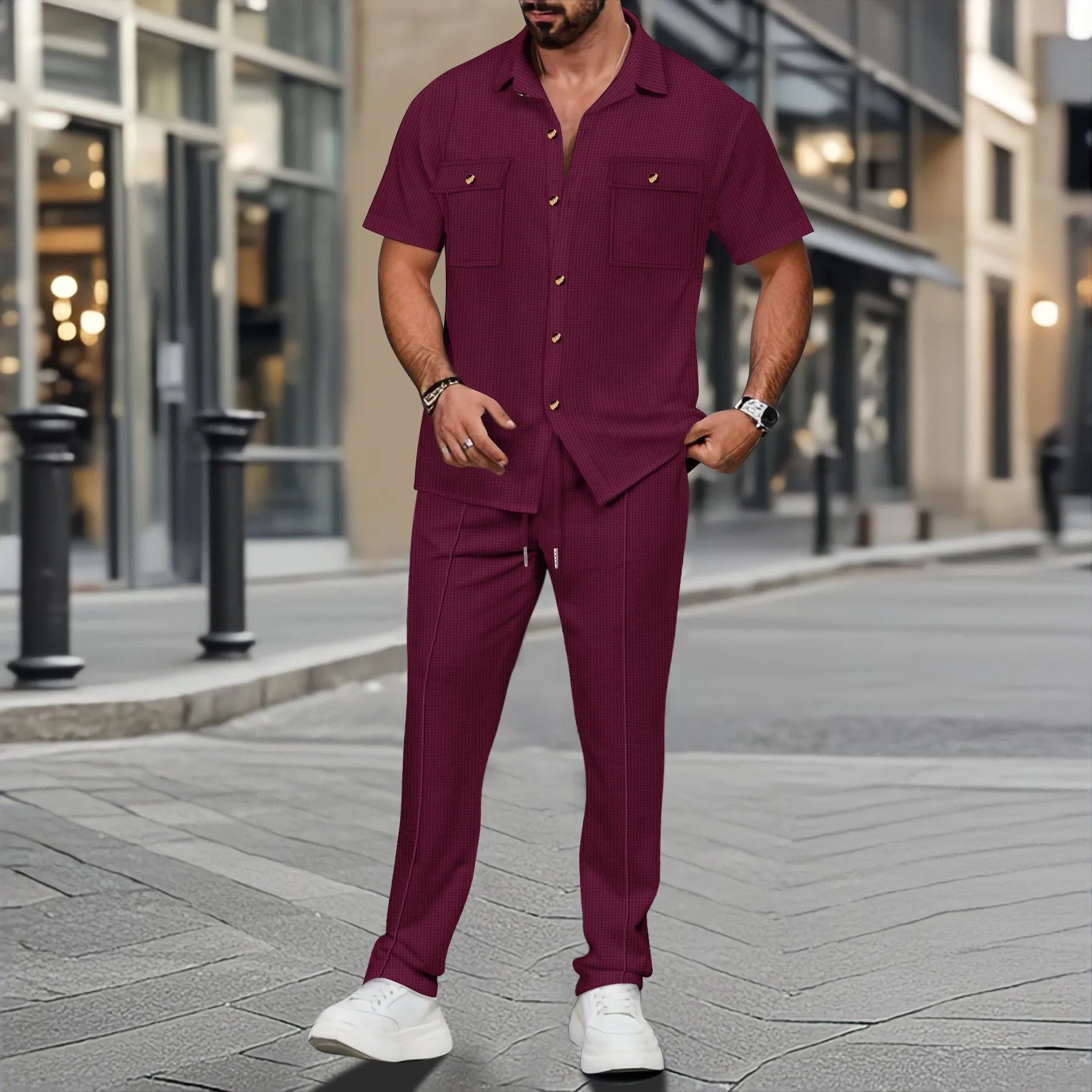 The new 2025 summer Two-Piece for men with casual solid colora