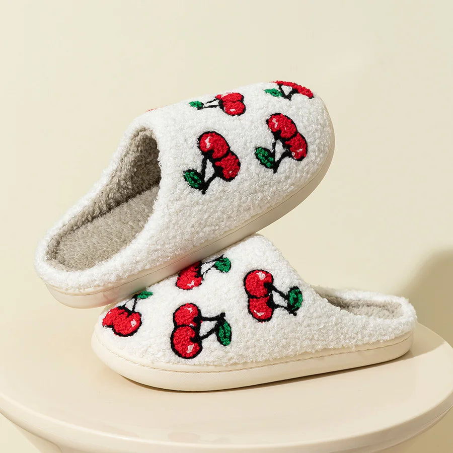 Cute Little Fluffy Cherry Slippers for Women
