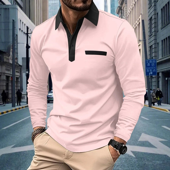 2025 new spring and autumn men with solid color casual button lapel long sleeve pocket POLO shirt shirt
