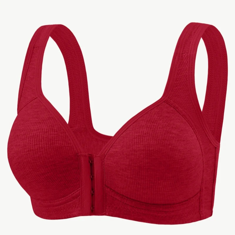 Women's Wire-Free Front Closure Solid Color Bra with Full Coverage