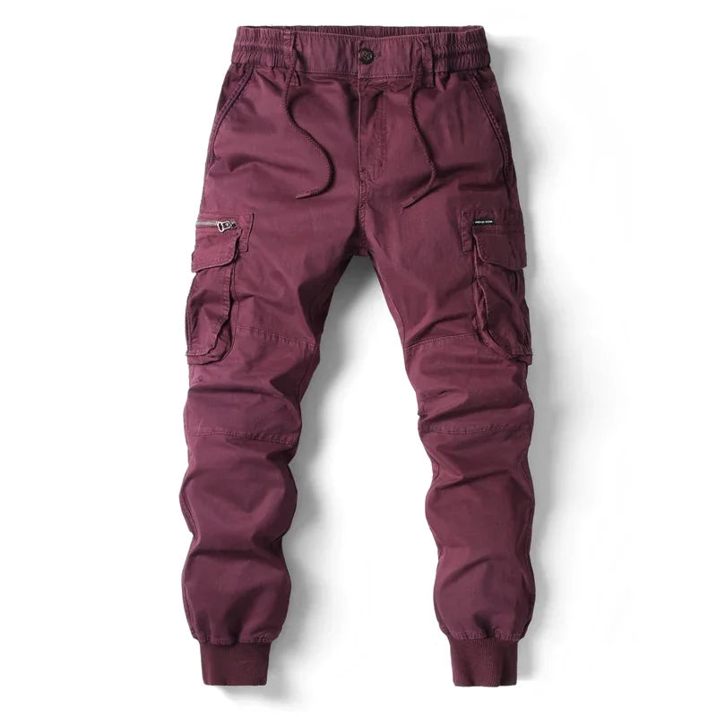 Men Casual Cargo Pants with Elastic Cotton Waist