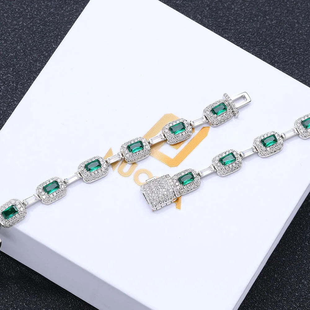 Esteemed Jewelry Iced out Emerald Cushion Cut Diamond Bracelet
