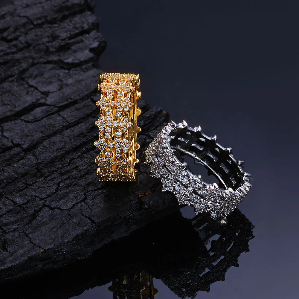 ESKEEM Cross Finger Ring Hip Hop Jewelry Ice Out Prong Setting AAAAA CZ Diamond Cuban Ring for Him Her