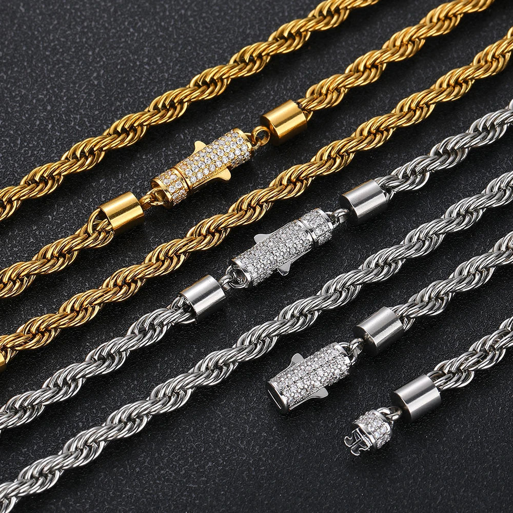 New Style 6mm Iced Out Clasp Rope Chain