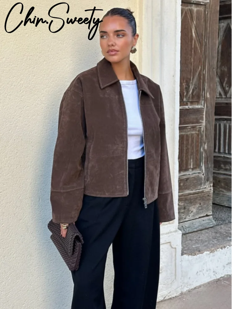 Premium Brown Loose Fit Suede Street Outwear Jacket