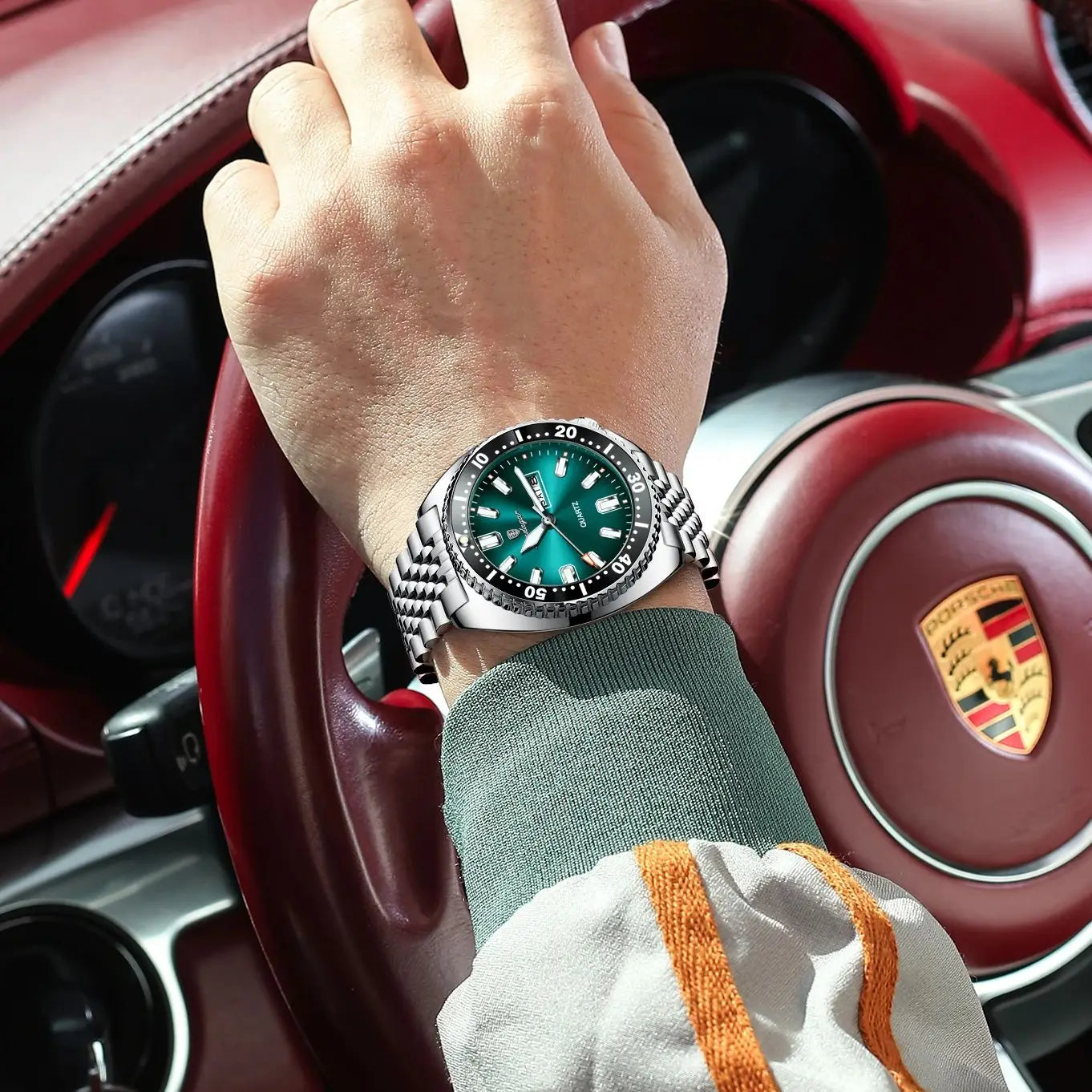 Stainless Steel Business Men Date-Week Waterproof Luminous Luxury Man Wristwatch