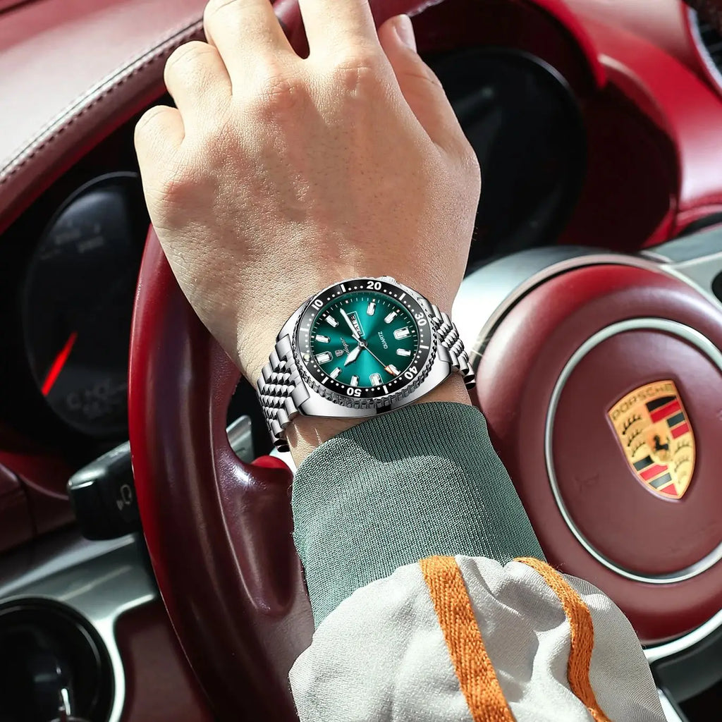 Stainless Steel Business Men Date-Week Waterproof Luminous Luxury Man Wristwatch