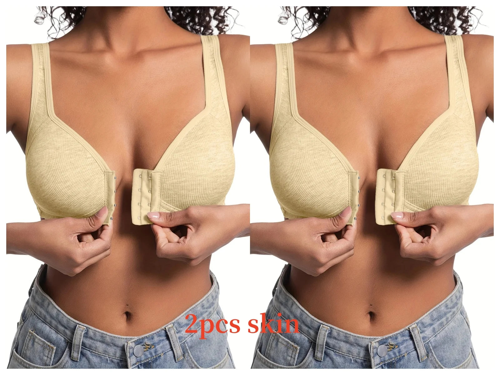 Women's Wire-Free Front Closure Solid Color Bra with Full Coverage