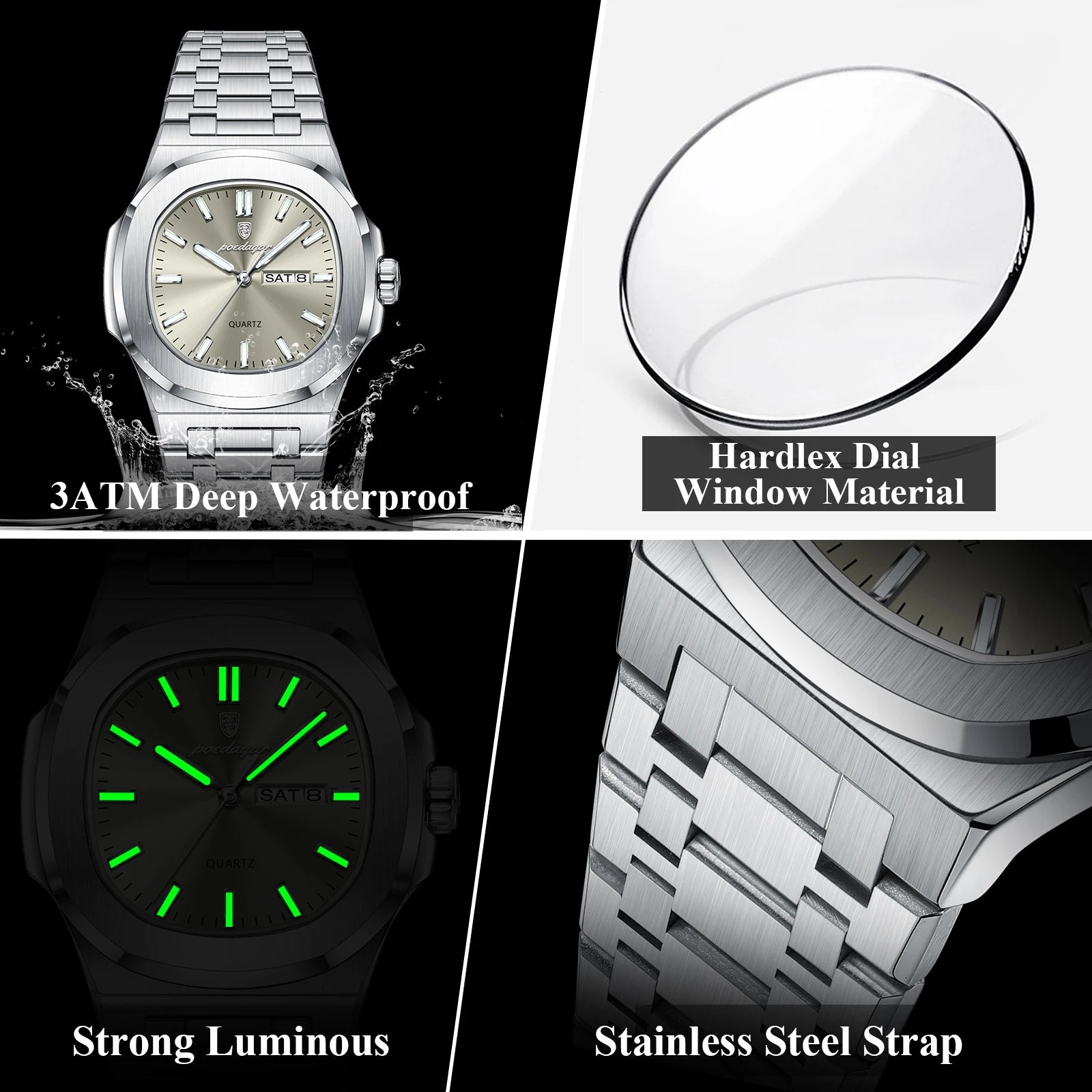 Trendy Casual Wristwatch For Men with Day-Date Stainless Steel