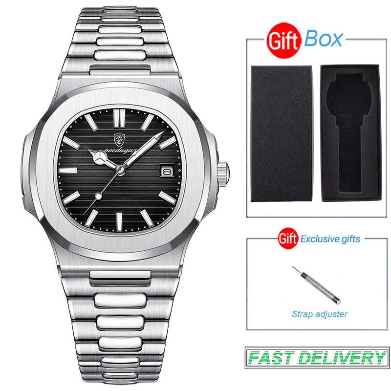 Stainless Steel Watch Men Luxury Brand Business Luminous Waterproof Quartz Wristwatches
