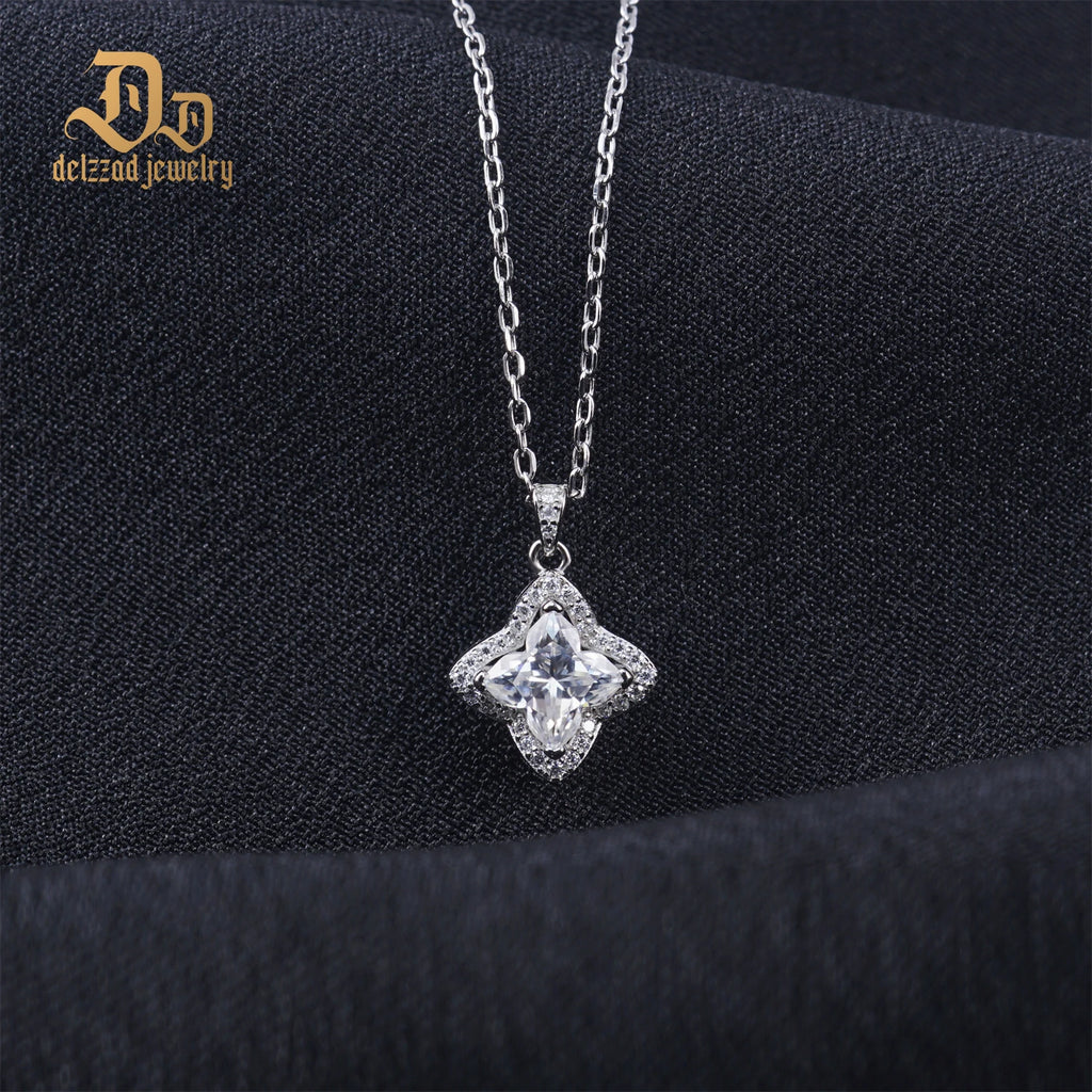 100% S925 Sterling Silver Plant Flower Moissanite Women's Necklace Pendant