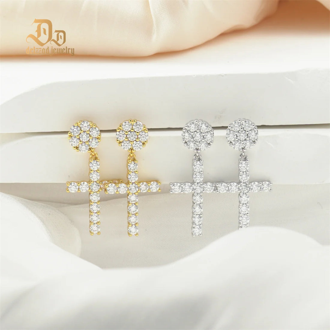 Authentic La Moissanite Cross Stud Earrings 100% Top Quality S925 Sterling Silver