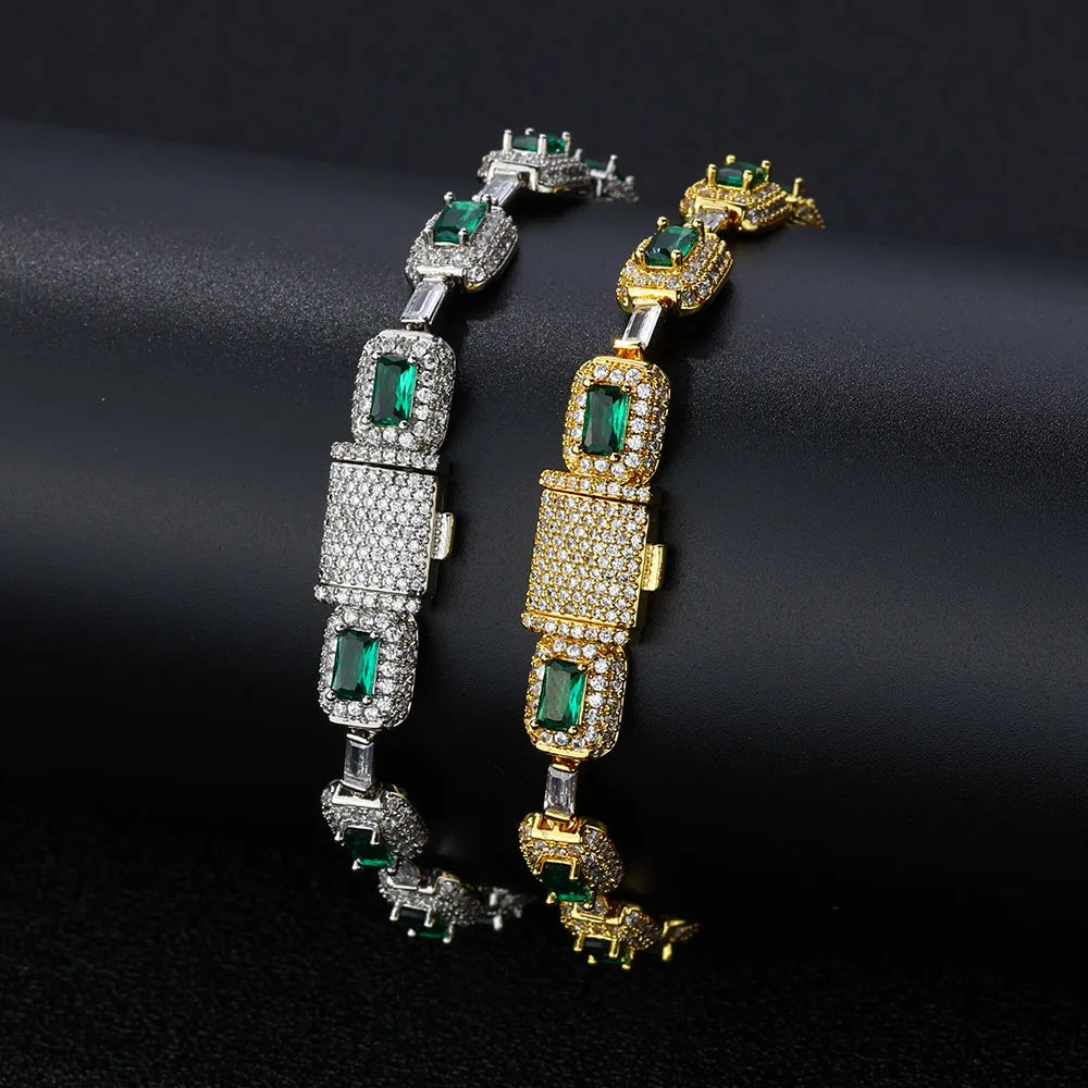 Esteemed Jewelry Iced out Emerald Cushion Cut Diamond Bracelet