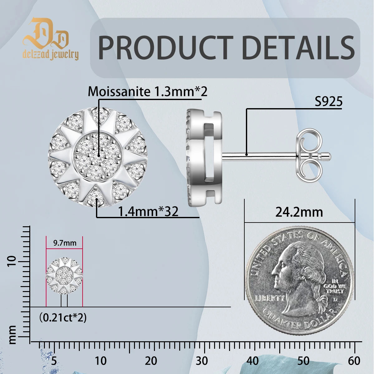 925 Sterling Silver D Color Moissanite Dazzling Earrings for Men and Women