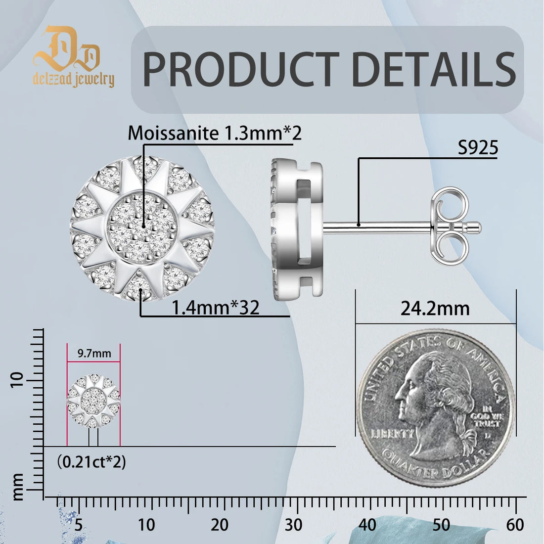 925 Sterling Silver D Color Moissanite Dazzling Earrings for Men and Women