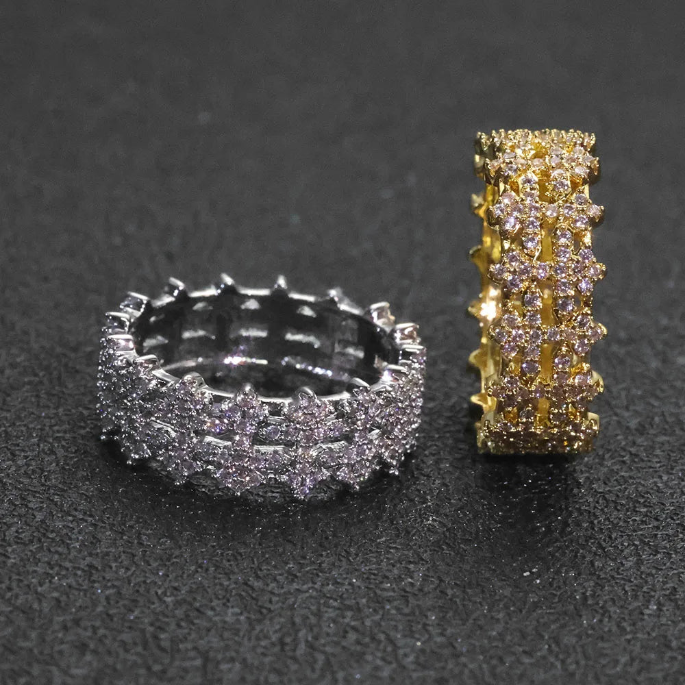 ESKEEM Cross Finger Ring Hip Hop Jewelry Ice Out Prong Setting AAAAA CZ Diamond Cuban Ring for Him Her