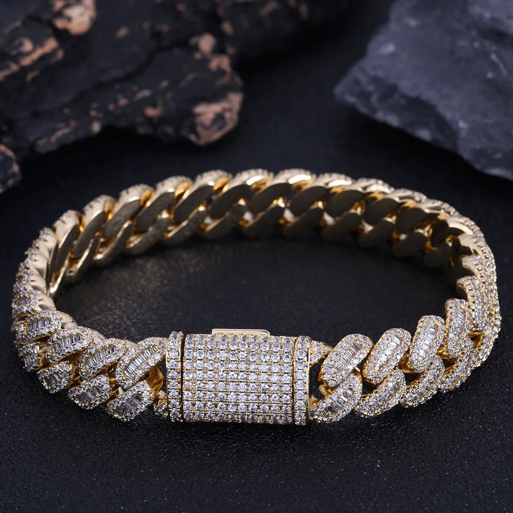 Baguette Cuban Link Iced Out Mixed Inlay Simulated Diamond