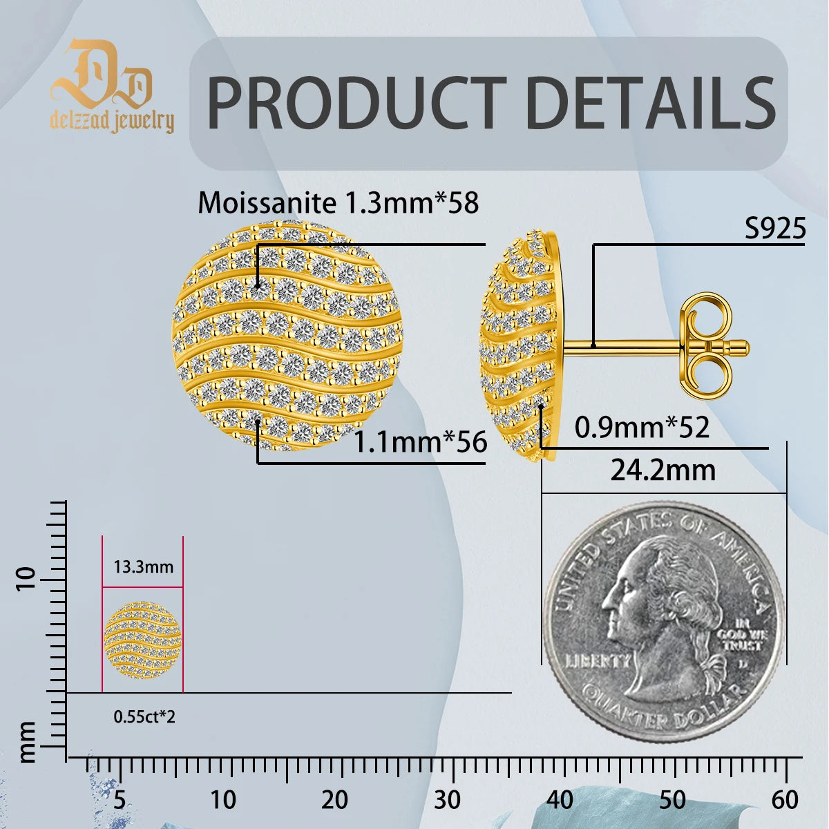 Moissanite D Color Simple Full Diamond Round Earrings with 925 Sterling Silver