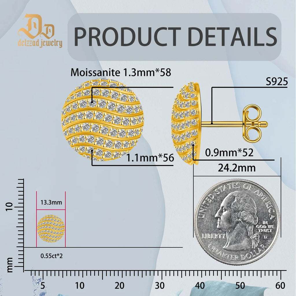 Moissanite D Color Simple Full Diamond Round Earrings with 925 Sterling Silver