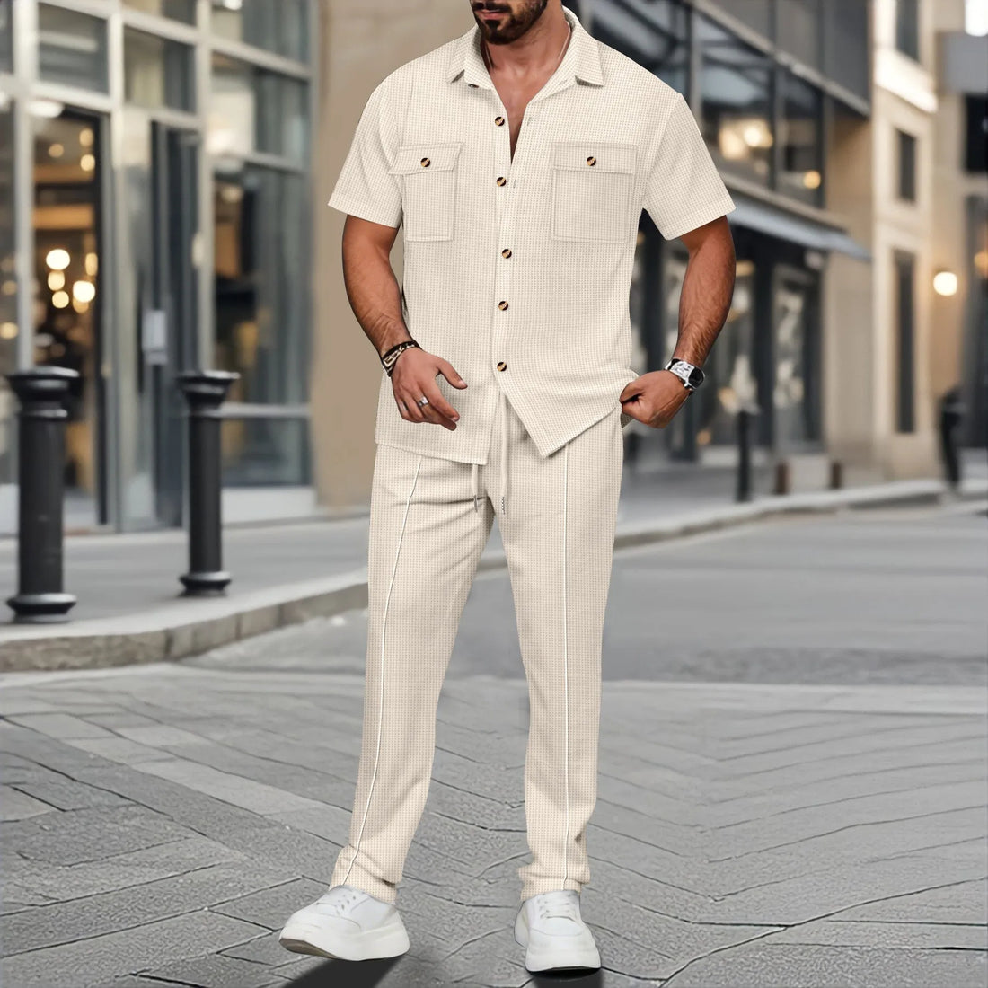 The new 2025 summer Two-Piece for men with casual solid colora