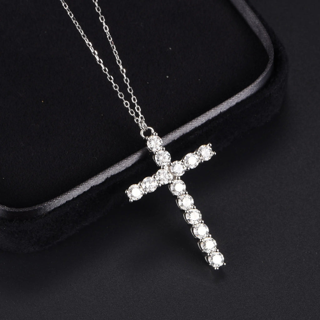 100% S925 Sterling Silver VVS Moissanite Cross Pendant